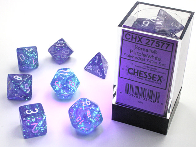 Chessex Chessex - Dés Borealis Luminary - Mauve et Blanc