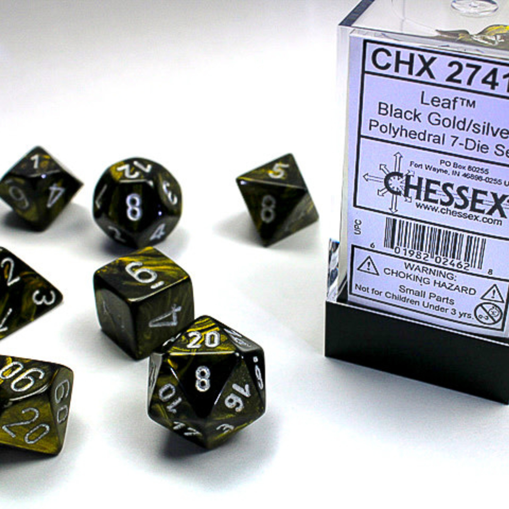Chessex Chessex - Dés Leaf - Noir/Or et Argent