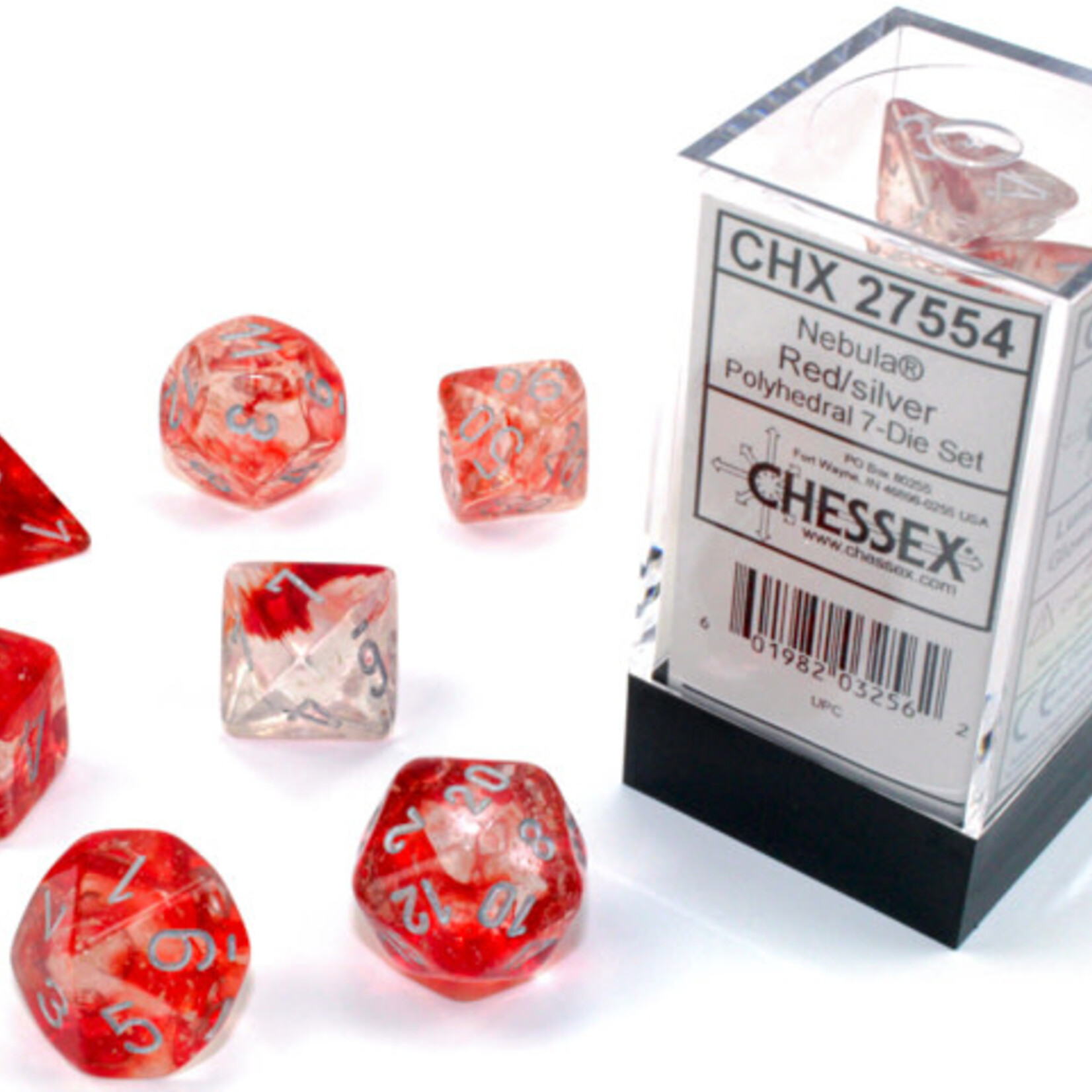 Chessex Chessex - Dés Nebula Luminary - Rouge et Argent
