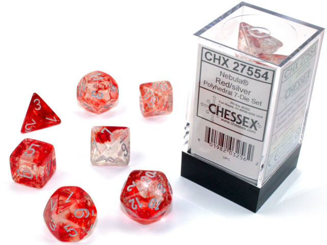 Chessex Chessex - Dés Nebula Luminary - Rouge et Argent