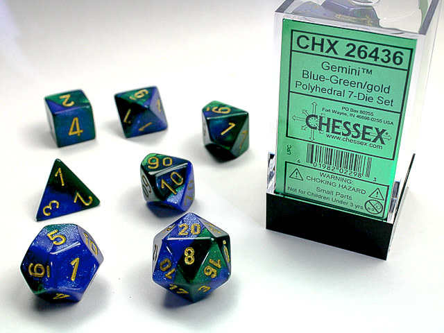 Chessex Chessex - Dés Gemini - Bleu/Vert et Or