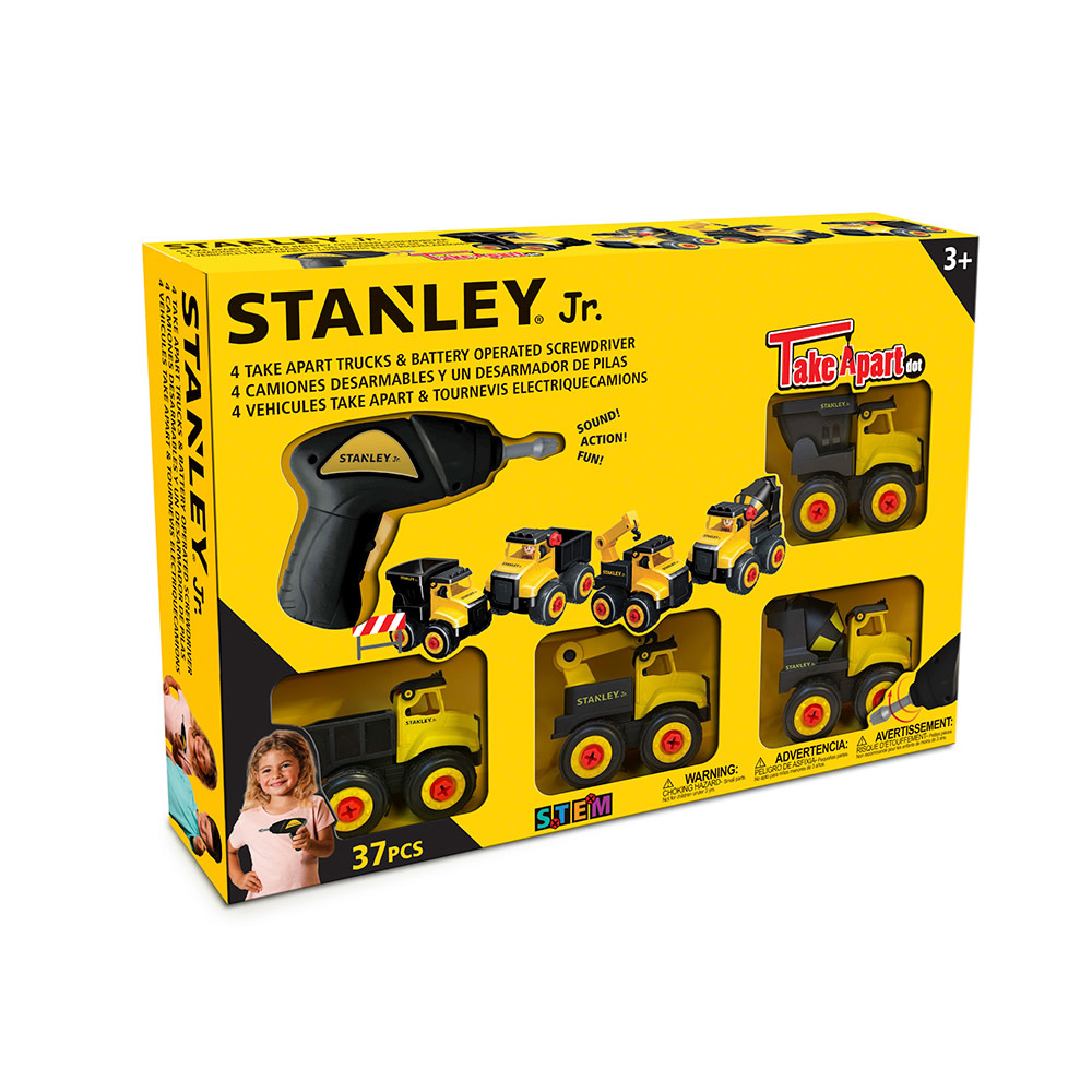 Stanley Jr. Stanley Jr. - Take a Part DOT: Coffret 4 mini camions et 1 tournevis électrique