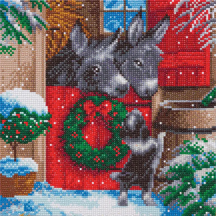 Craft Buddy Crystal Art Tableau à diamanter sur châssis de bois 30 x 30 cm Yuletide Stable