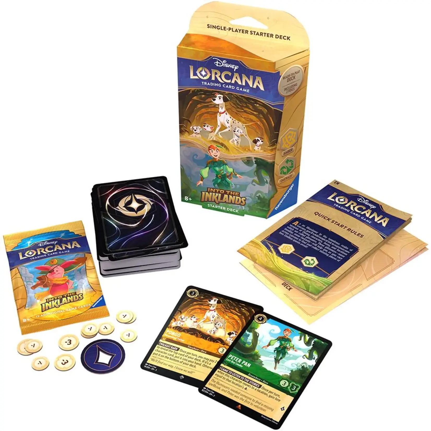 Ravensburger Disney Lorcana - Les terres d'encres -Deck de démarrage ( Ambre & Émeraude )