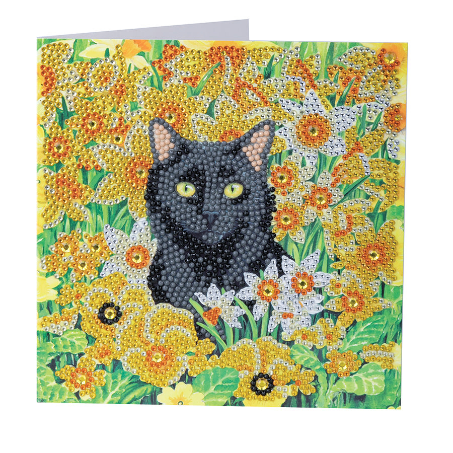 Craft Buddy Crystal Art Carte Kit - Cat among the flowers