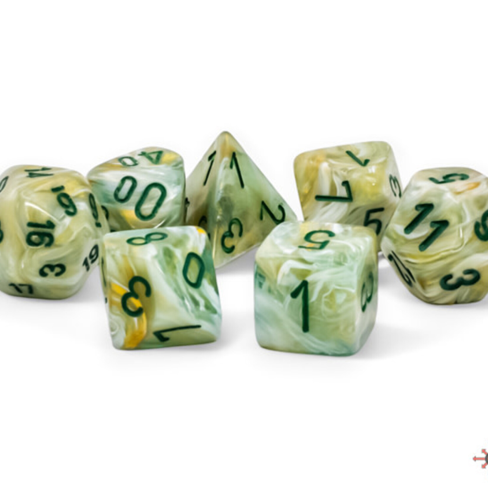 Chessex Mega-Hedral 7-Die Set - Marble Green/Dark Green