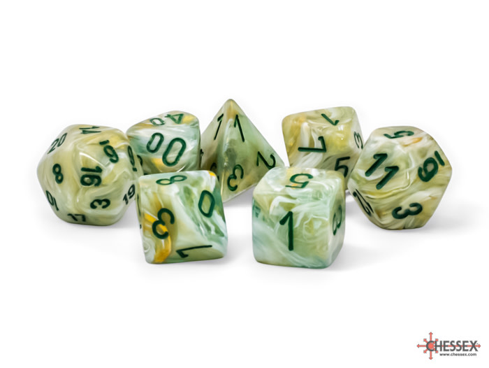 Chessex Mega-Hedral 7-Die Set - Marble Green/Dark Green