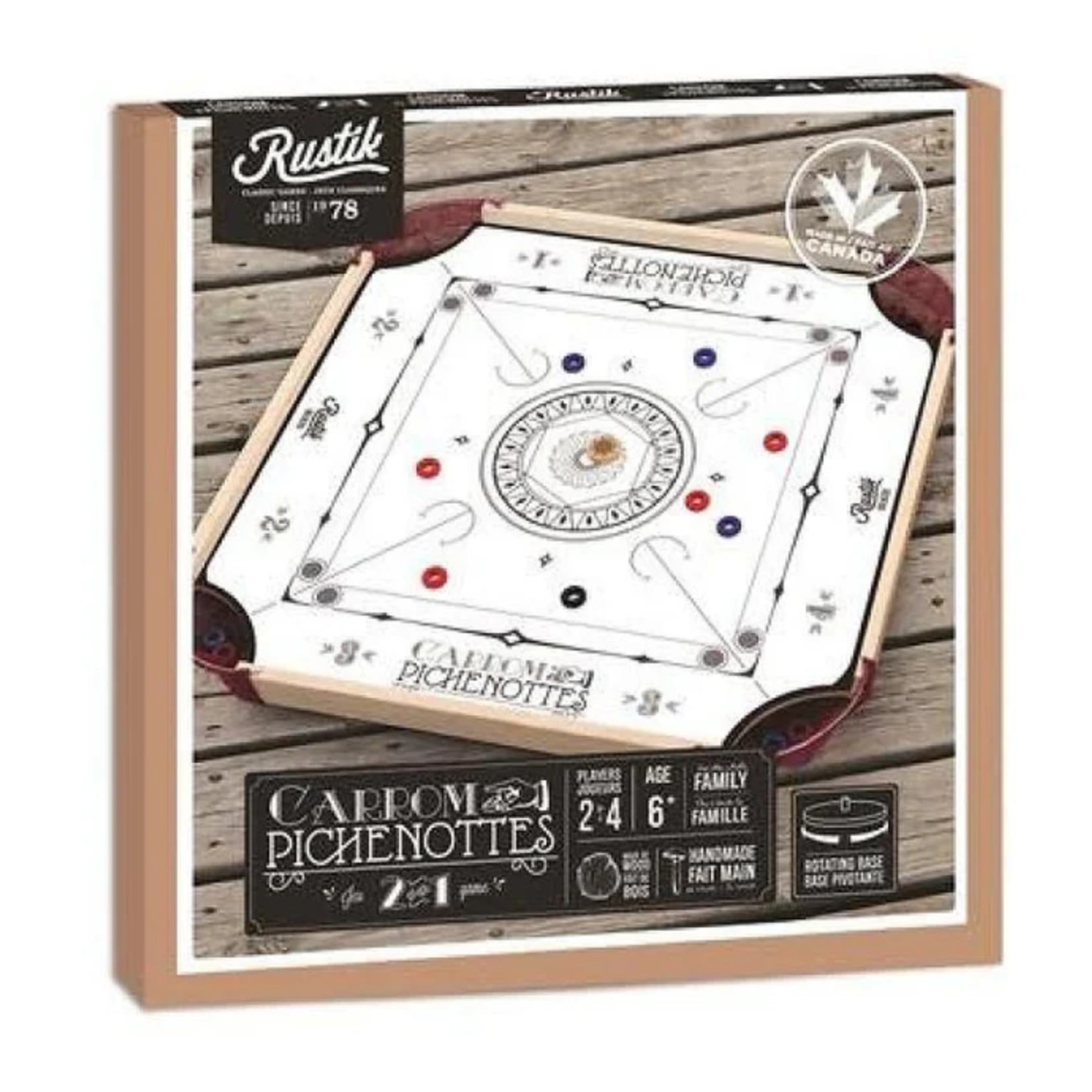 Bojeux Rustik - Jeu de pichenottes et Carrom 2 en 1