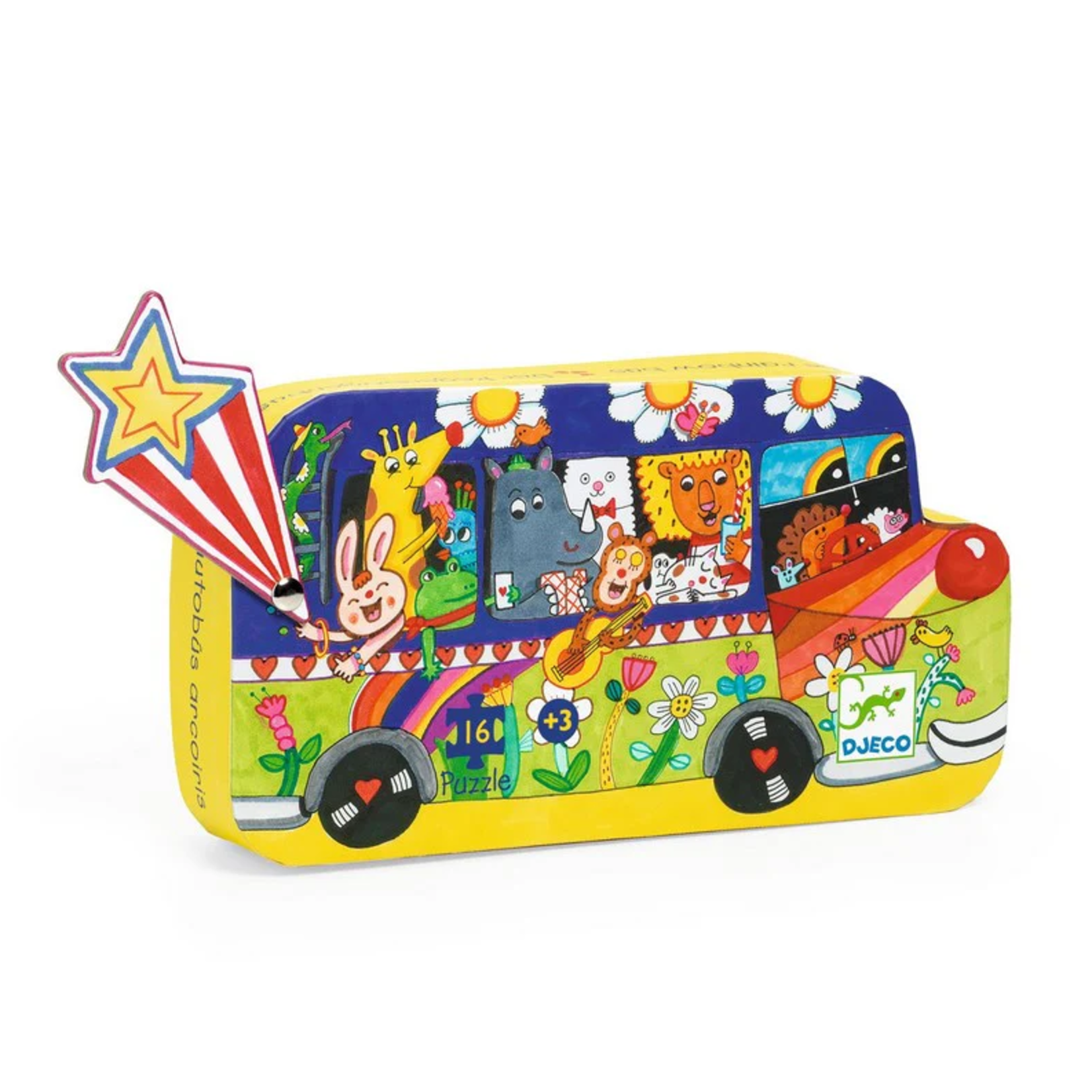 Djeco Puzzle silhouette 16 - Le bus arc-en-ciel