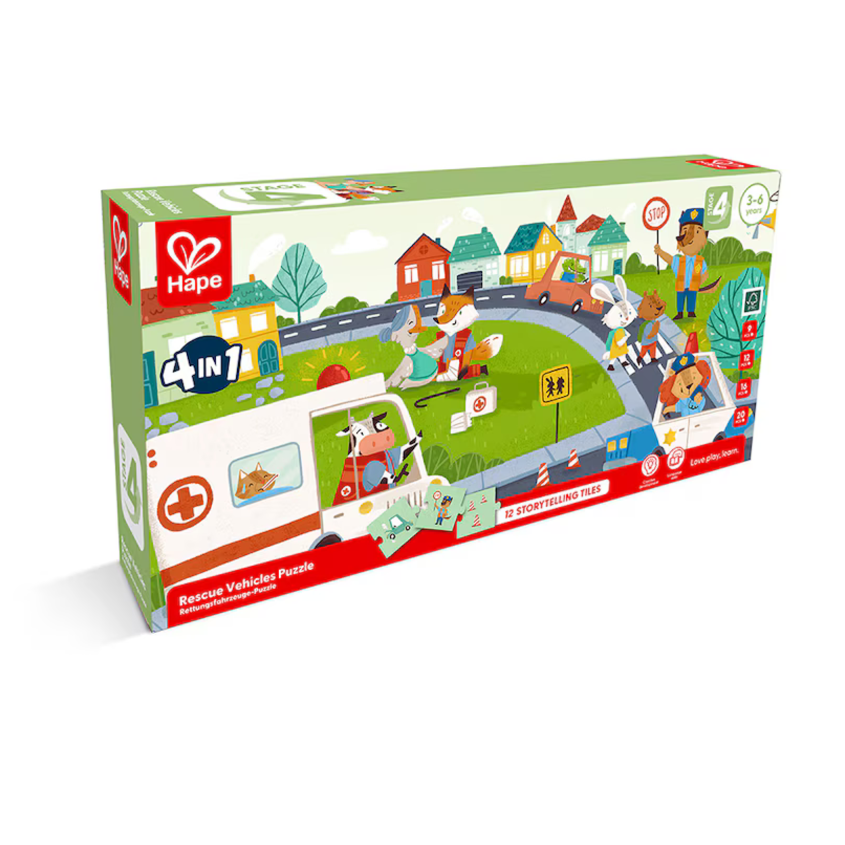 Hape Hape Puzzle 4 en 1 Les véhicules de sauvetages