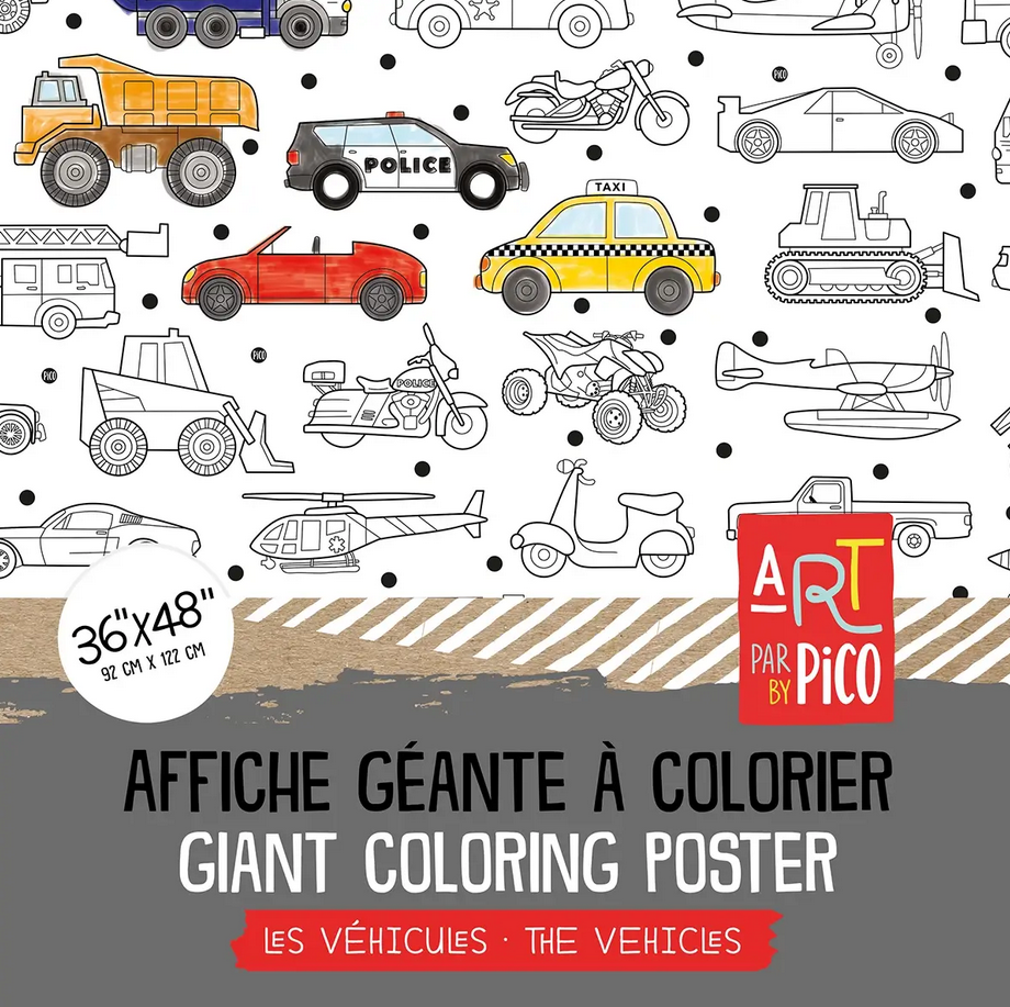 Pico PiCO - Affiche Géante à Colorier - Les Véhicules
