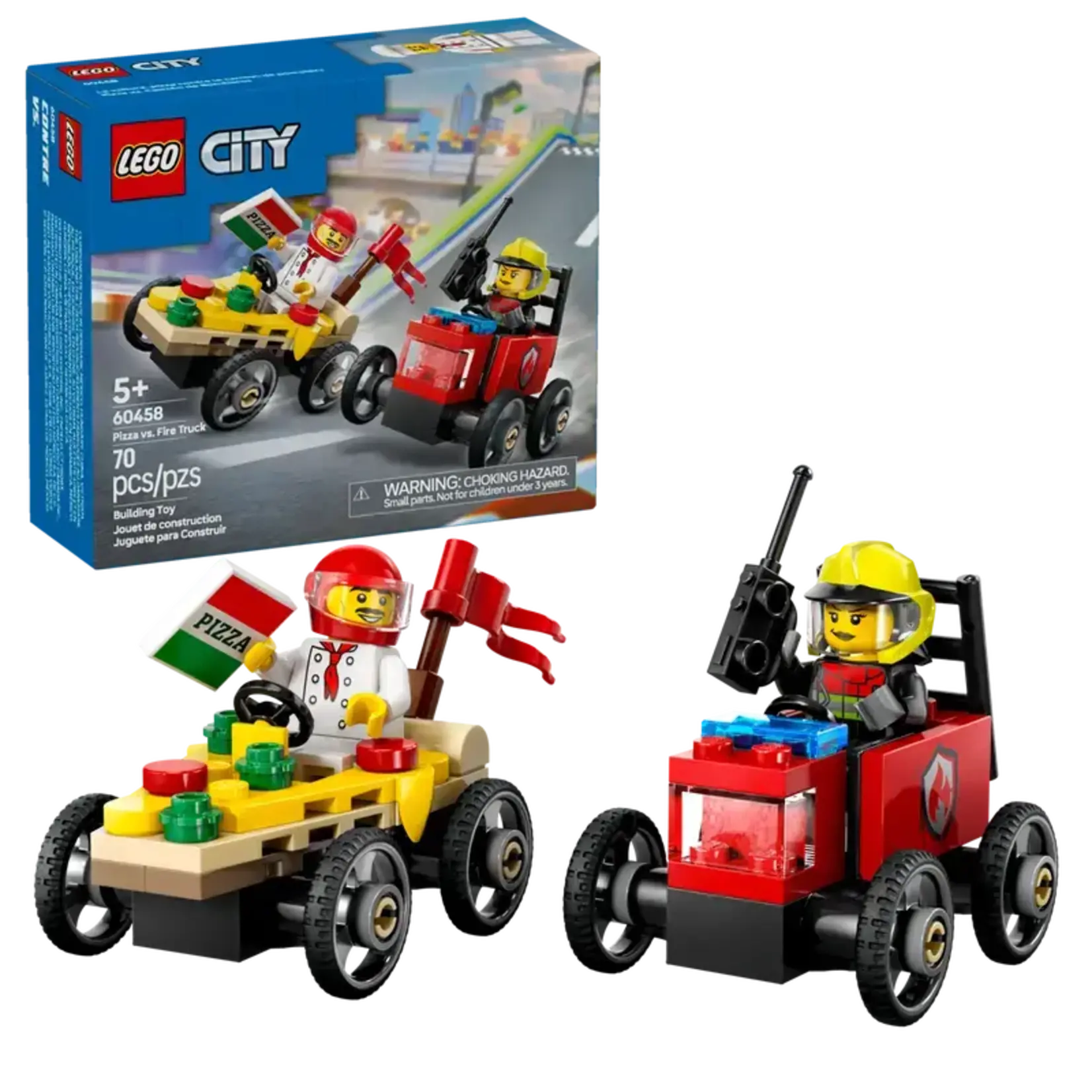 Lego Lego 60458 City - Ensemble de course La voiture-pizza contre le camion de pompiers