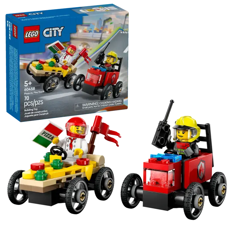 Lego Lego 60458 City - Ensemble de course La voiture-pizza contre le camion de pompiers