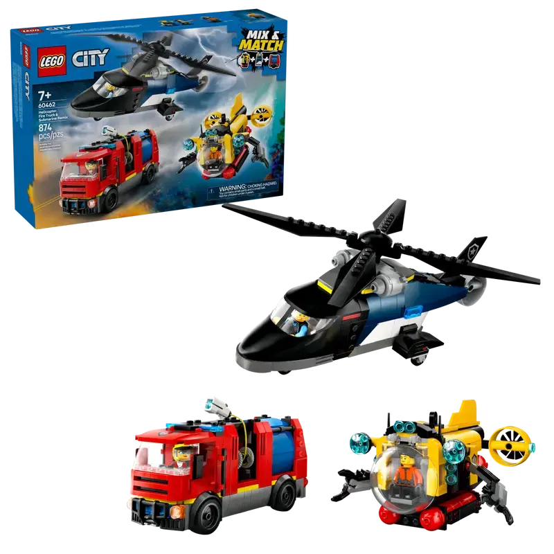 Lego Lego 60462 City - Ensemble hélicoptère, camion de pompiers et sous-marin