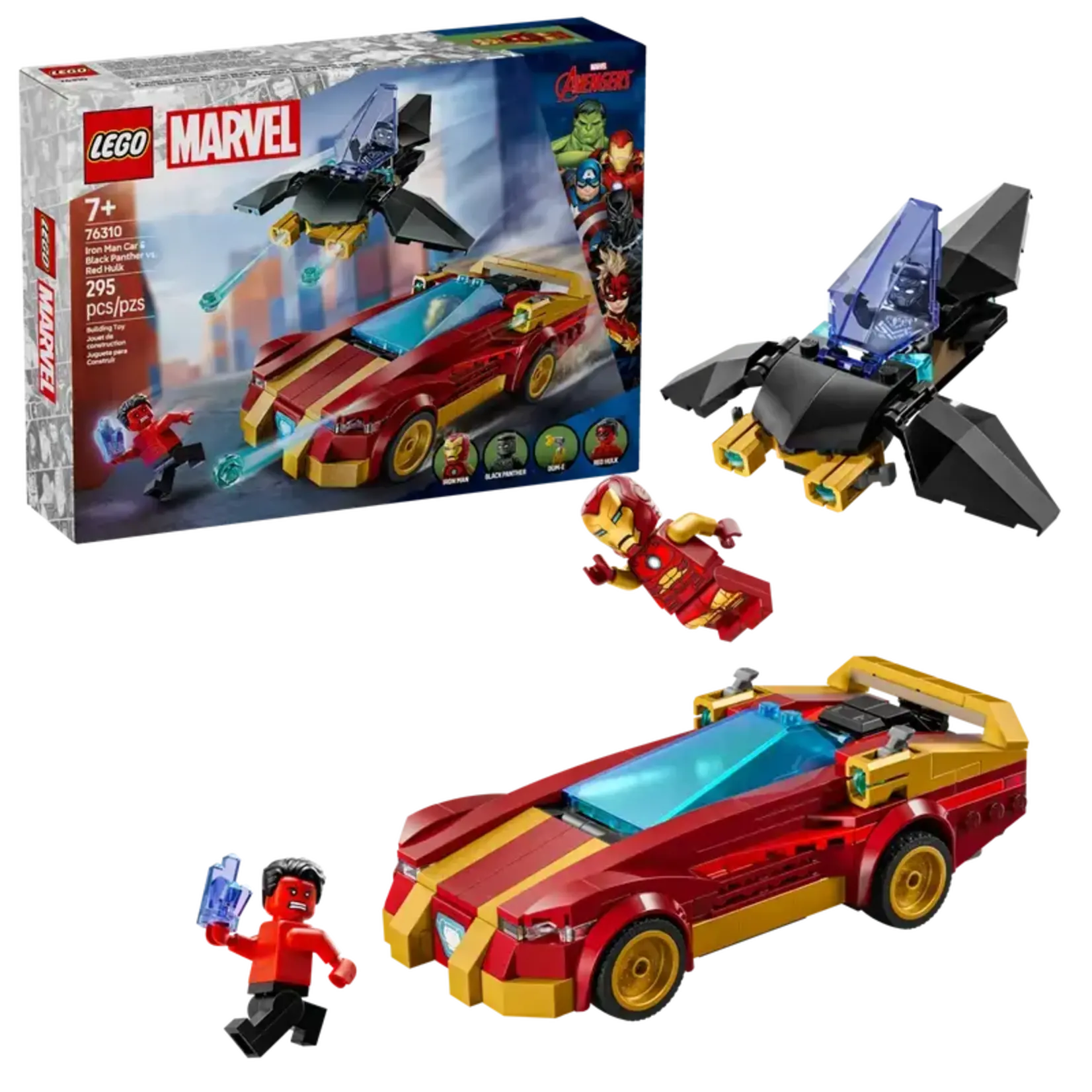 Lego Lego 76310 Marvel - La voiture d’Iron Man et Black Panther contre Hulk rouge