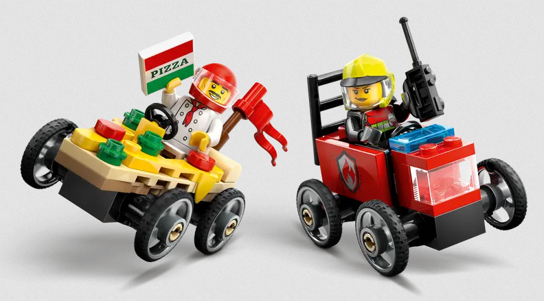 Lego Lego 60458 City - Ensemble de course La voiture-pizza contre le camion de pompiers