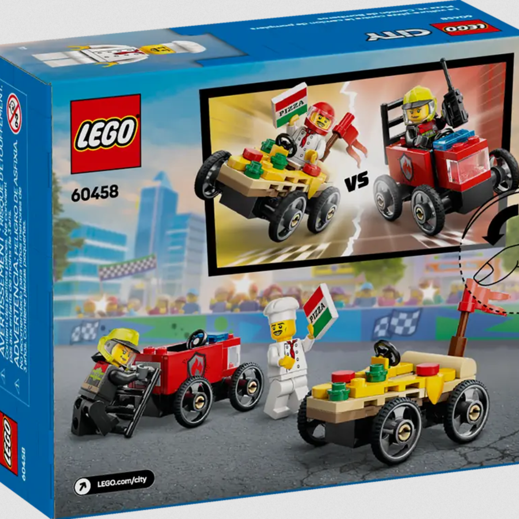 Lego Lego 60458 City - Ensemble de course La voiture-pizza contre le camion de pompiers