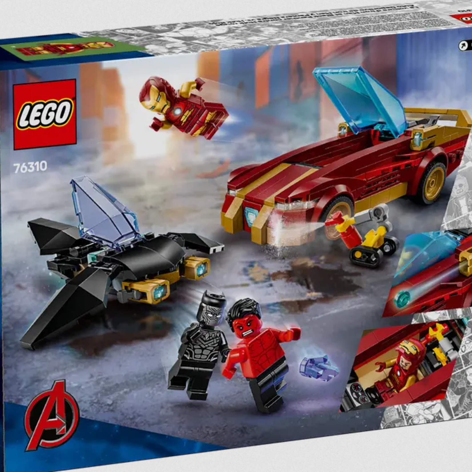 Lego Lego 76310 Marvel - La voiture d’Iron Man et Black Panther contre Hulk rouge