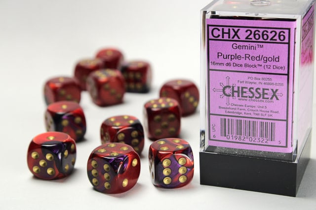 Chessex Chessex - 12d6 Gemini - Rouge et Or