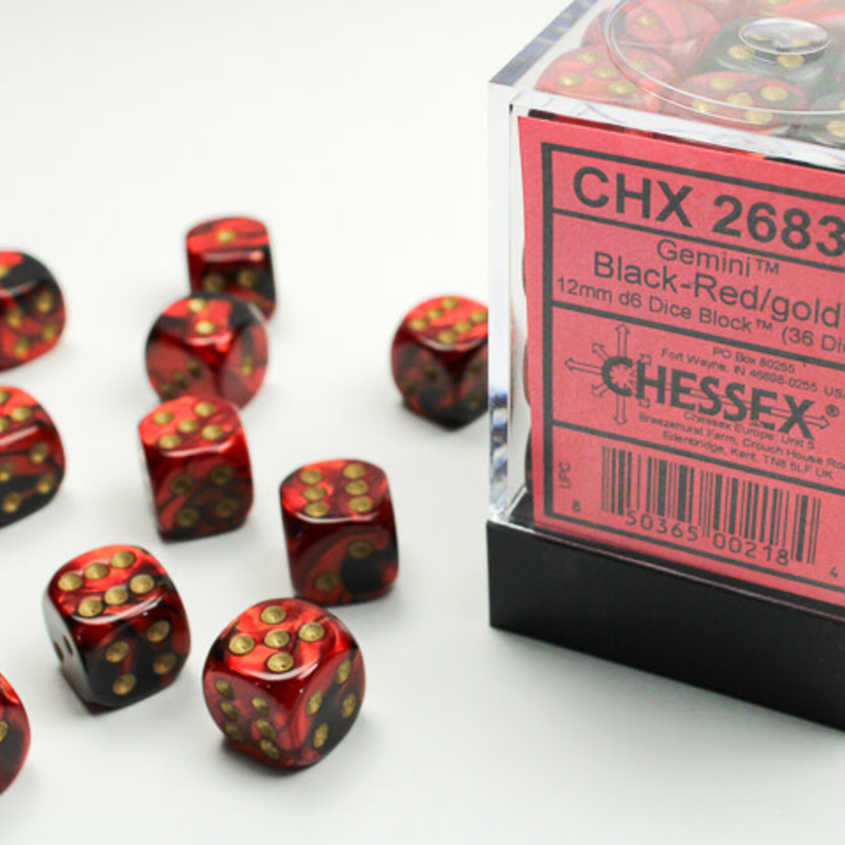 Chessex Chessex - 36d6 12mm Gemini - Noir-Rouge/Or