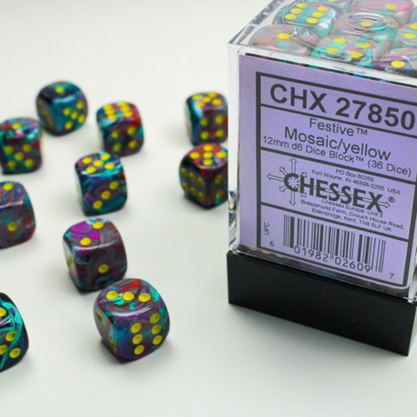 Chessex Chessex - 36d6 12mm Festive - Mosaique/Jaune