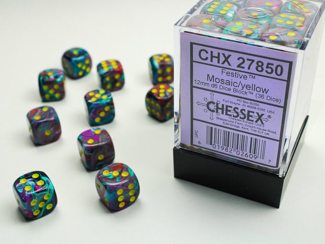 Chessex Chessex - 36d6 12mm Festive - Mosaique/Jaune