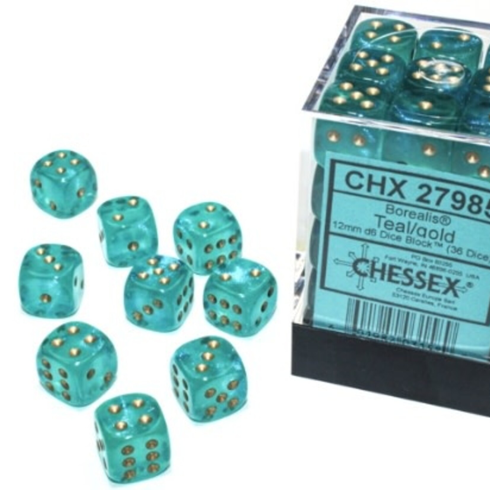 Chessex Chessex - 36d6 12mm Borealis - Turquoise/Or