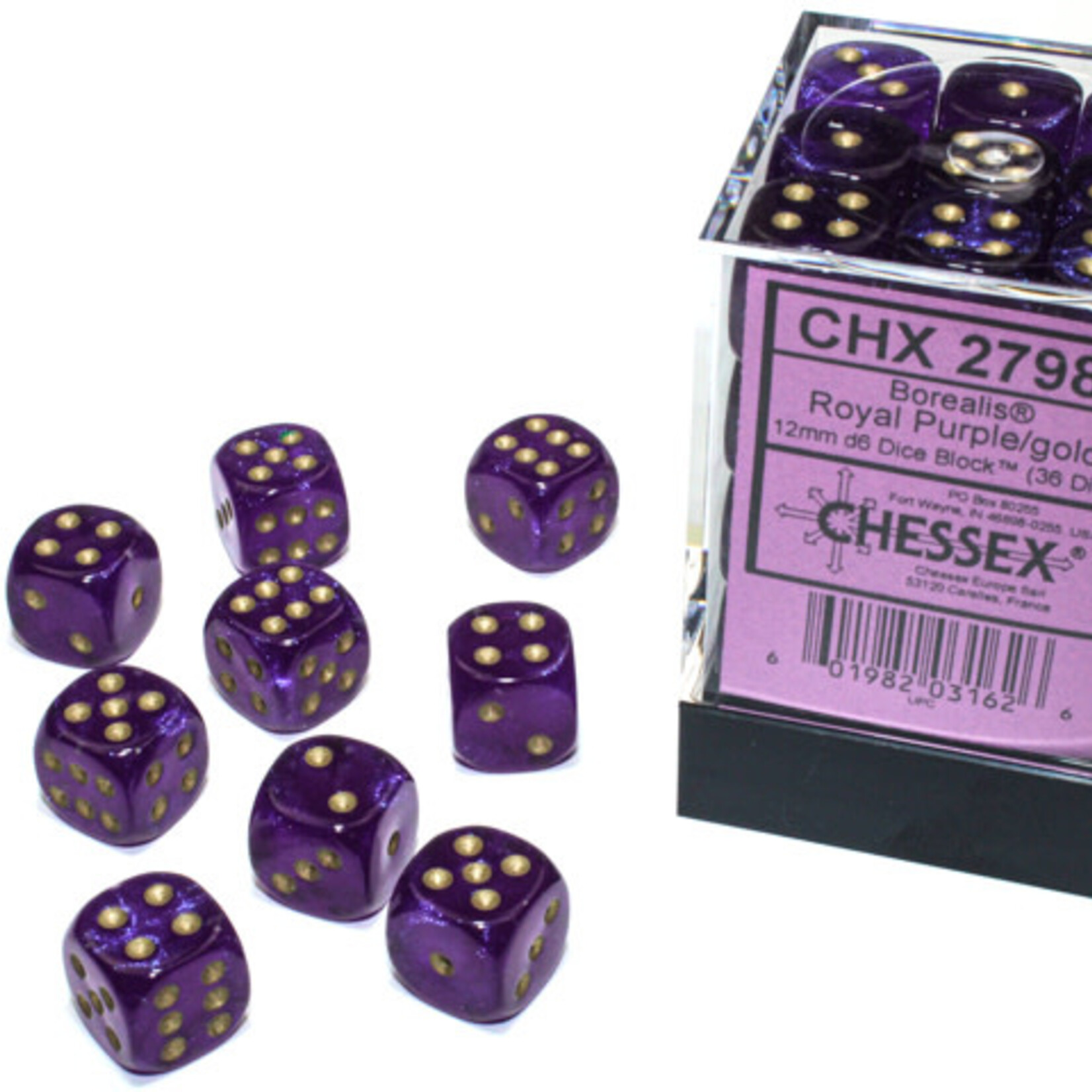 Chessex Chessex - 36d6 12mm Gemini - Mauve Royale/Or