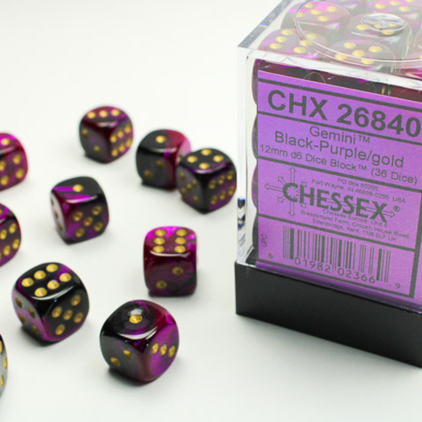Chessex Chessex - 36d6 12mm Gemini - Noir-Mauve/Or