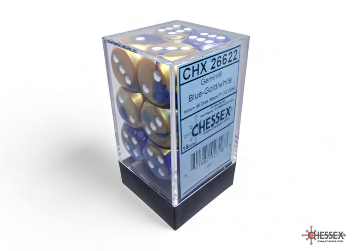 Chessex Chessex - 12d6 Gemini - Bleu-Or/Blanc