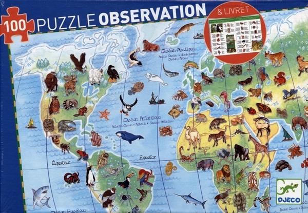 Djeco Puzzle Observation 100 - Animaux du monde