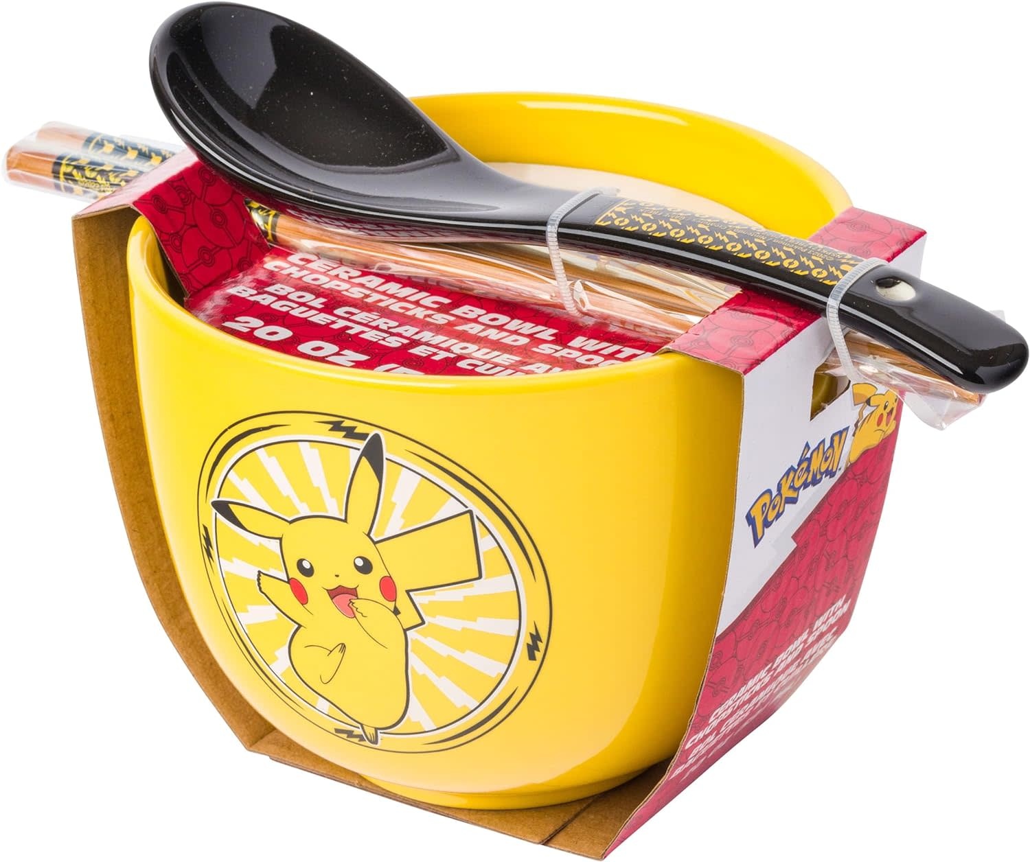 Silver Buffalo Bol à ramen avec baguettes et cuillere Pikachu
