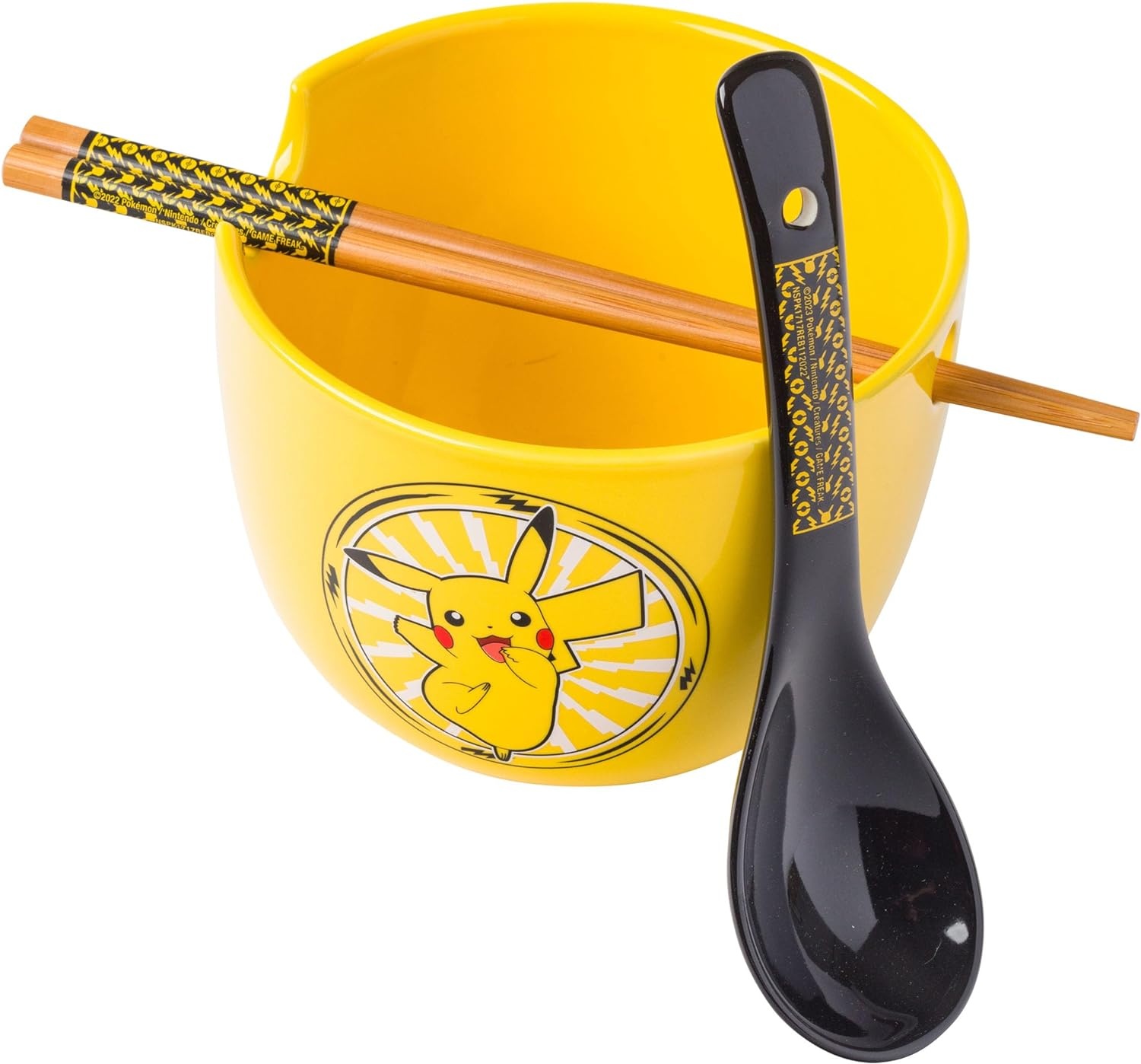 Silver Buffalo Bol à ramen avec baguettes et cuillere Pikachu