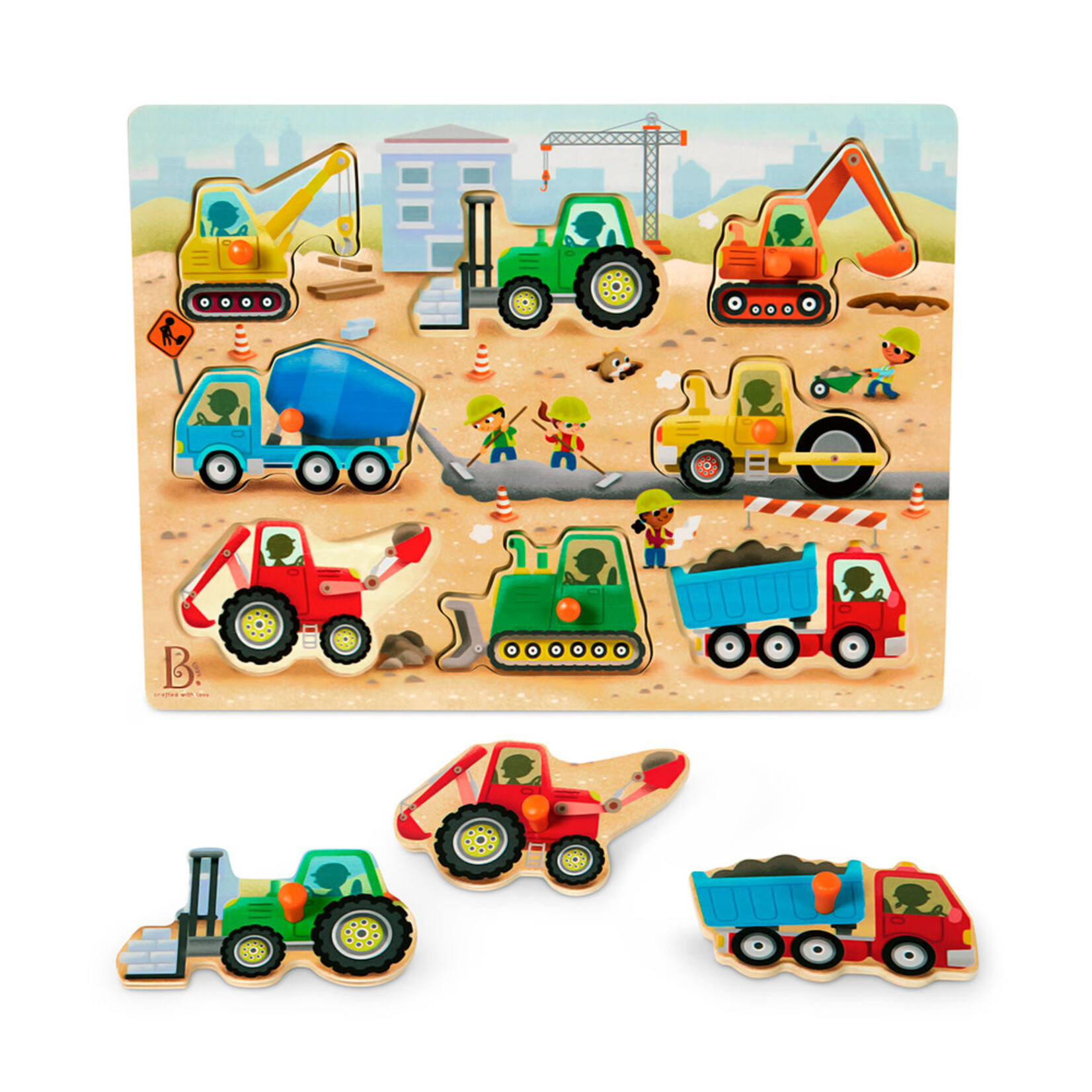 B. Collection B.Woody - Casse-tête de bois "Peek & Explore" 8 pièces - Camions de construction