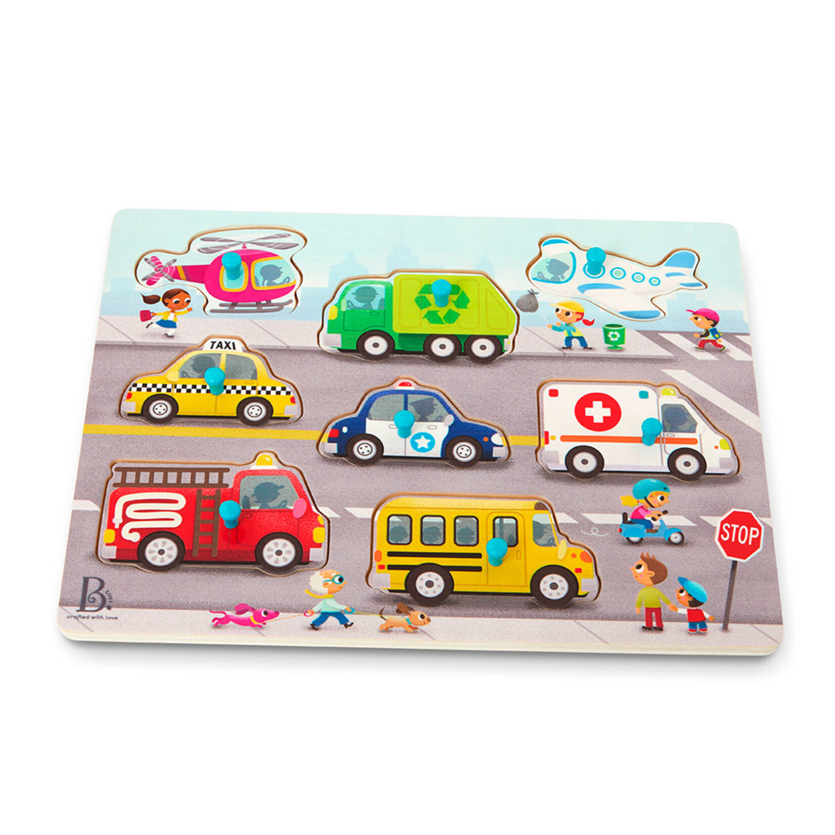 B. Collection B.Woody - Casse-tête de bois "Peek & Explore" 8 pièces - Véhicules