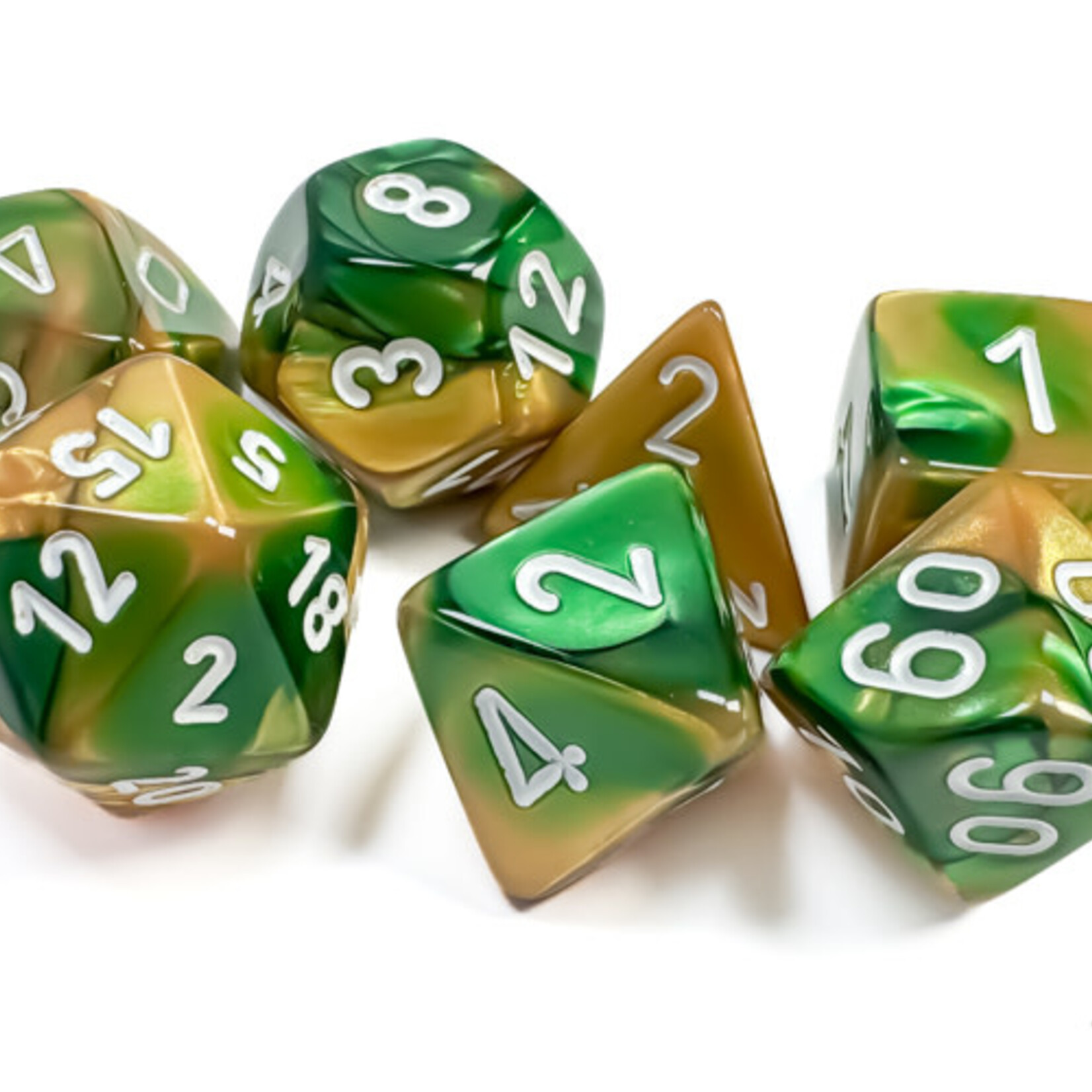 Chessex Chessex - 7 dés Gemini Vert-Doré/Blanc