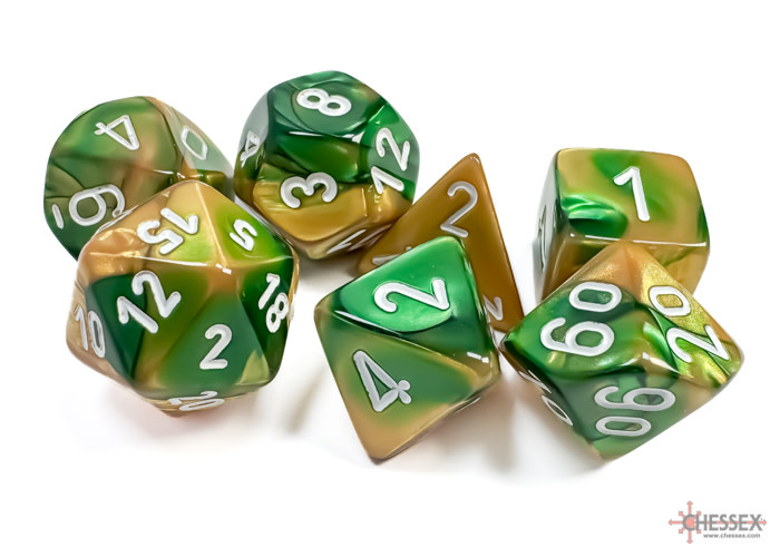 Chessex Chessex - 7 dés Gemini Vert-Doré/Blanc