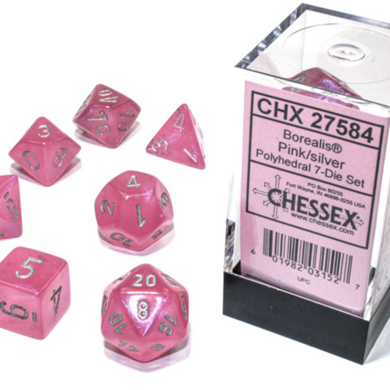 Chessex Chessex - Dés Borealis Luminary - Rose et argent