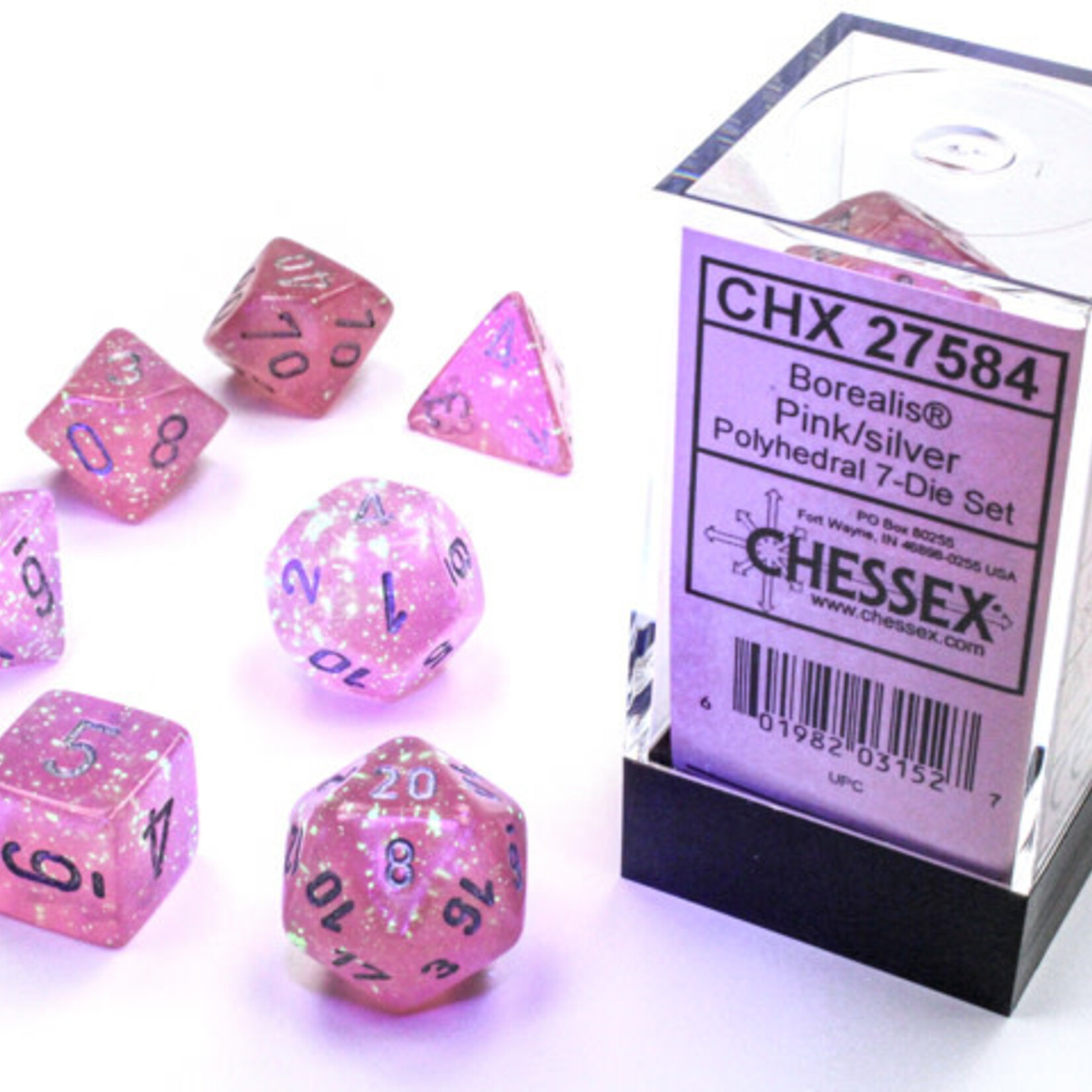 Chessex Chessex - Dés Borealis Luminary - Rose et argent