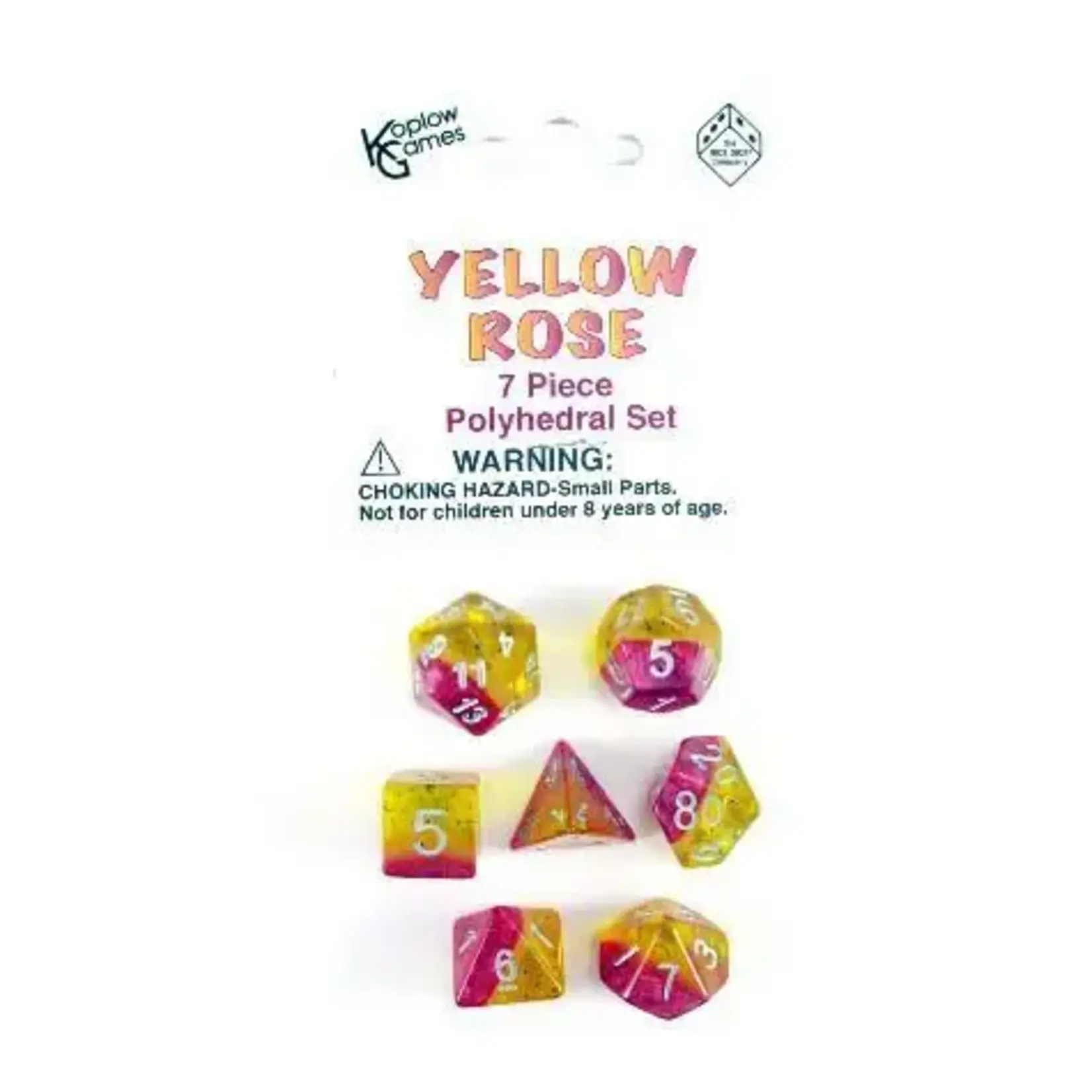 Koplow Ensemble de 7 dés polyédriques trois couleurs "Yellow Rose"