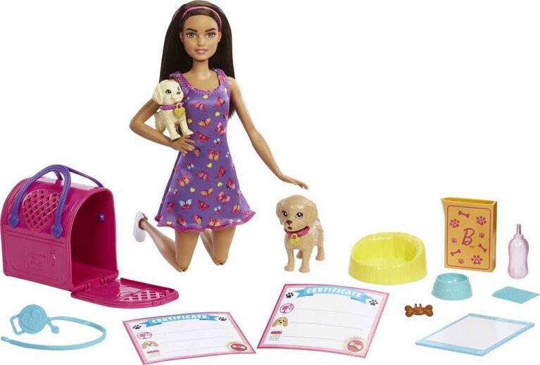 Mattel Barbie - Coffret de jeu adoption de chiots avec poupée
