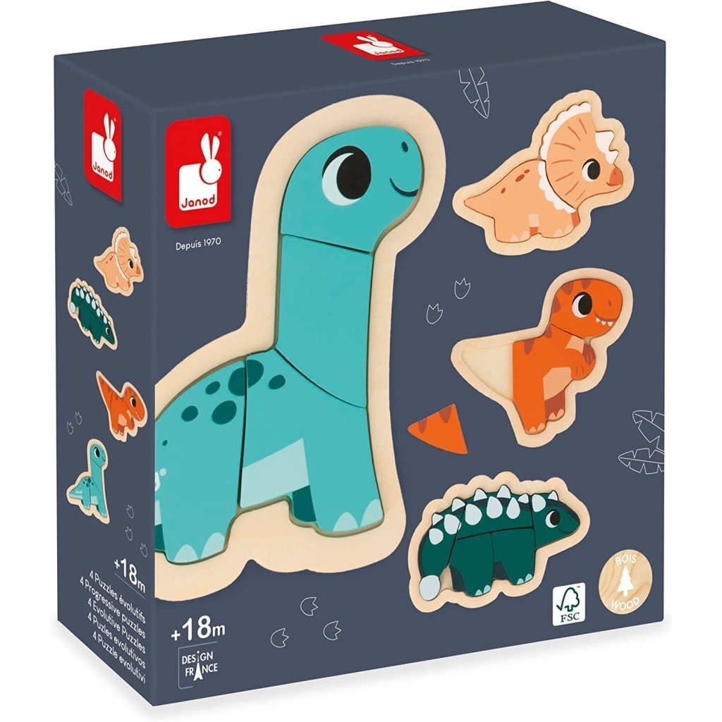 Janod Janod 4 puzzles évolutifs les Dino