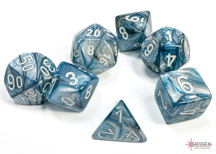 Chessex Chessex - 7 dés Lustrous Ardoise/Blanc