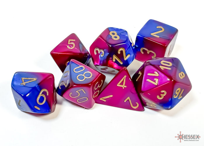 Chessex Chessex -  7 dés Gemini Bleu/Mauve/Or