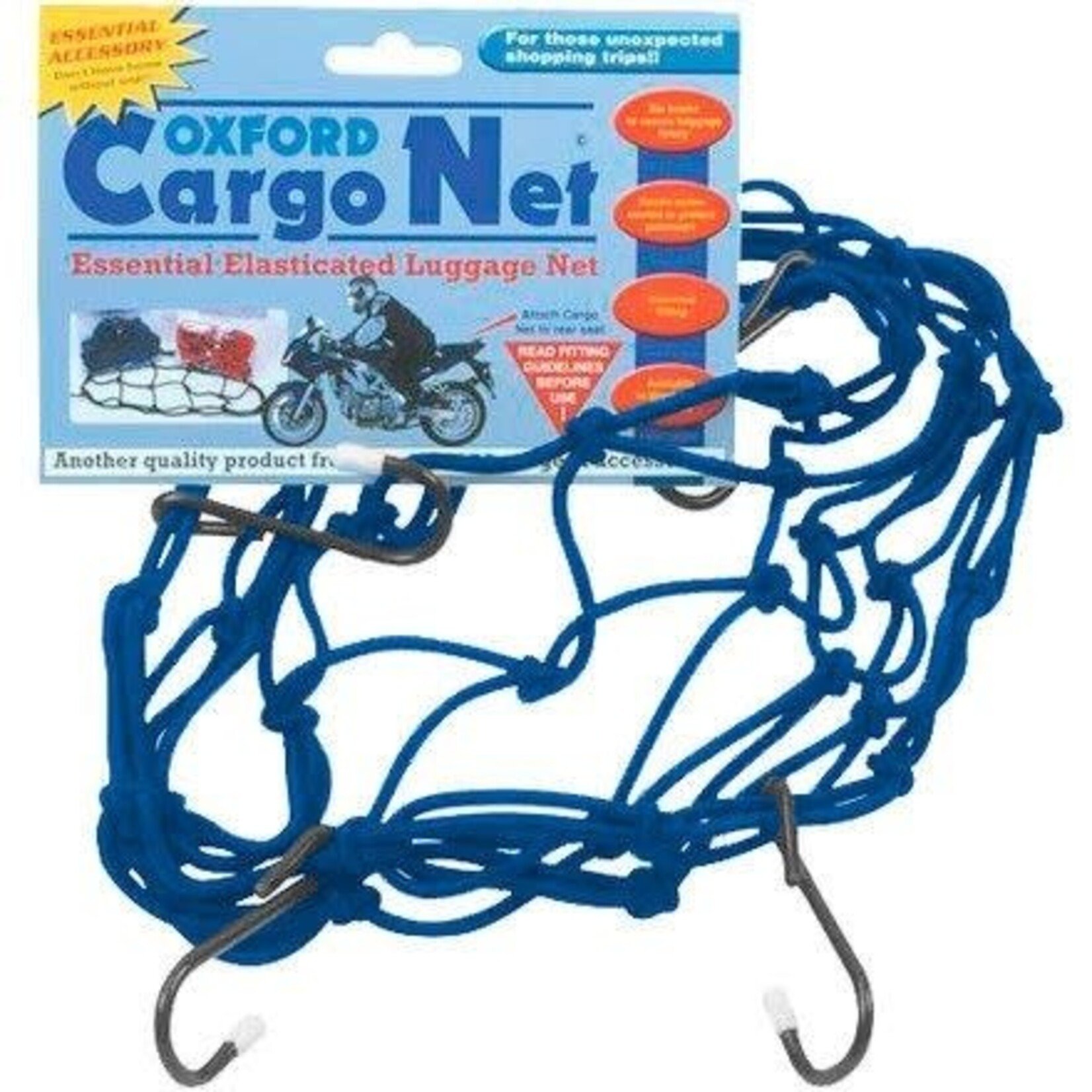 CARGO NET - Elasticated webbing, Nylon coated hooks, 12" x 12", BLUE