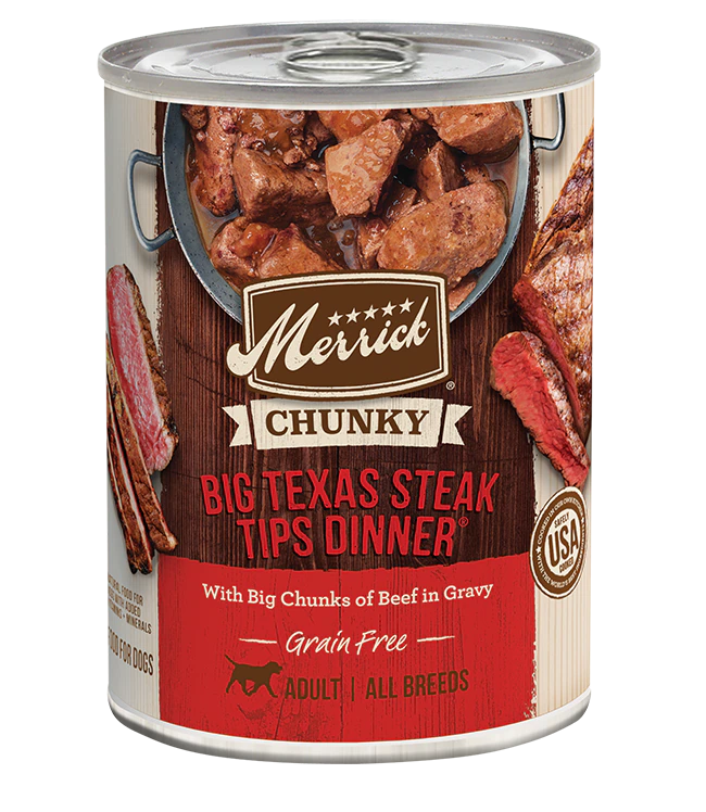 Merrick Chunky Big Texas Steak Tips Dinner Dog Food 12.7oz Noah's Ark