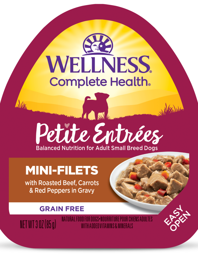 Wellness Wellness Petite Entrees Mini-Filets Grain Free Natural Roasted Beef Carrot And Red Peppers In Gravy Recipe Wet Dog Food 3oz tray