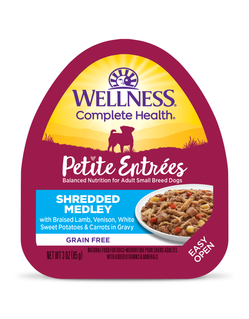 Wellness Wellness Petite Entrees Shredded Medley with Braised Lamb, Venison, Sweet Potatoes and Carrots 3oz tray