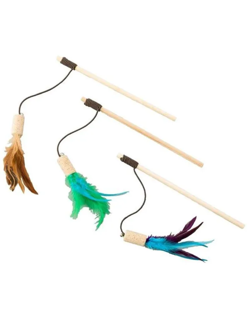 Ethical Pet Ethical Pet Bernet Cork Teaser Wand W/Feathers