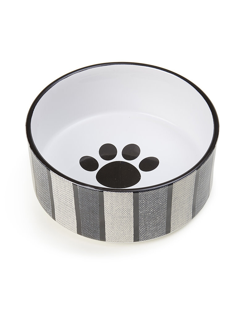 Petrageous Petrageous 6 In Pinstripe Gray Black Stoneware Bowl 3.5 Cups
